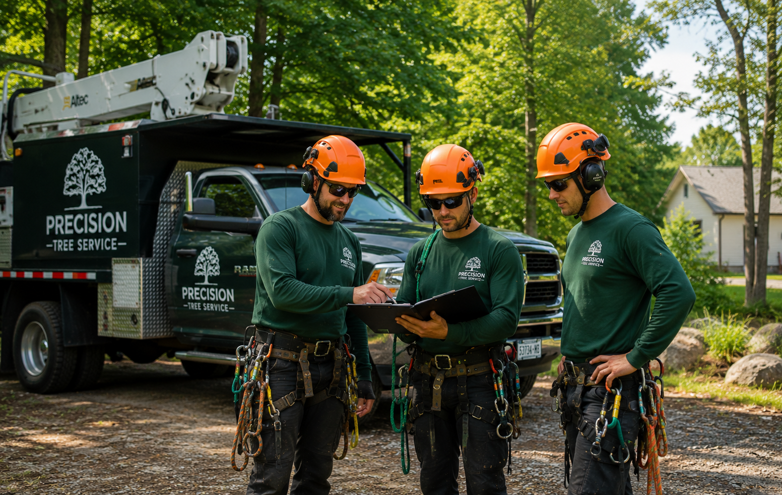 Licensed and insured tree service crew planning a job in Lisle NY